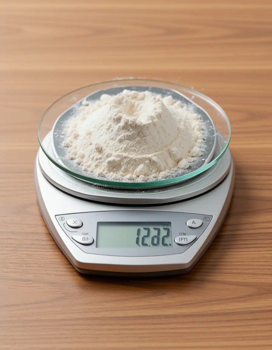 Báscula digital de cocina midiendo harina
