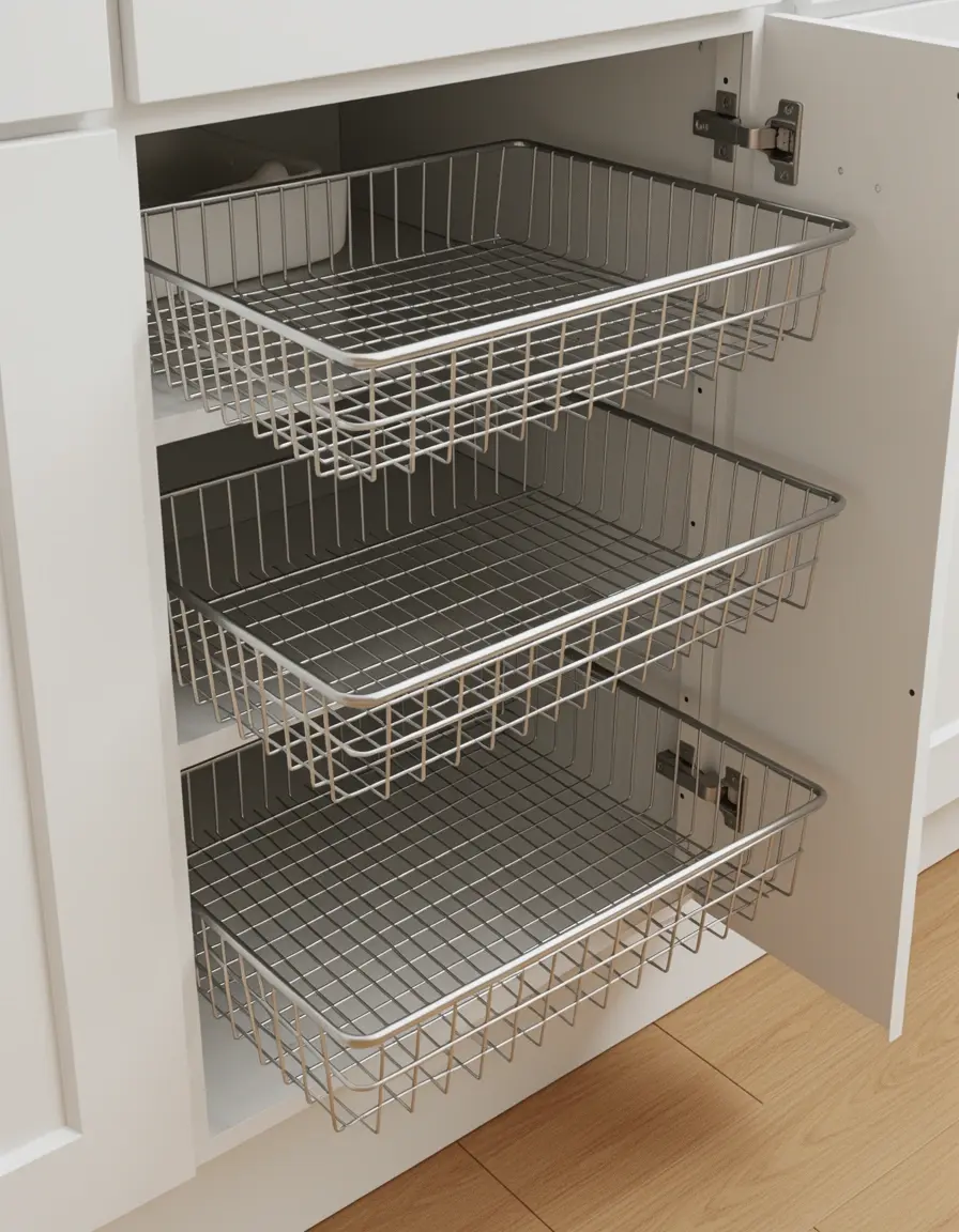 Cestas de rejilla metálica extraíbles para armarios de cocina