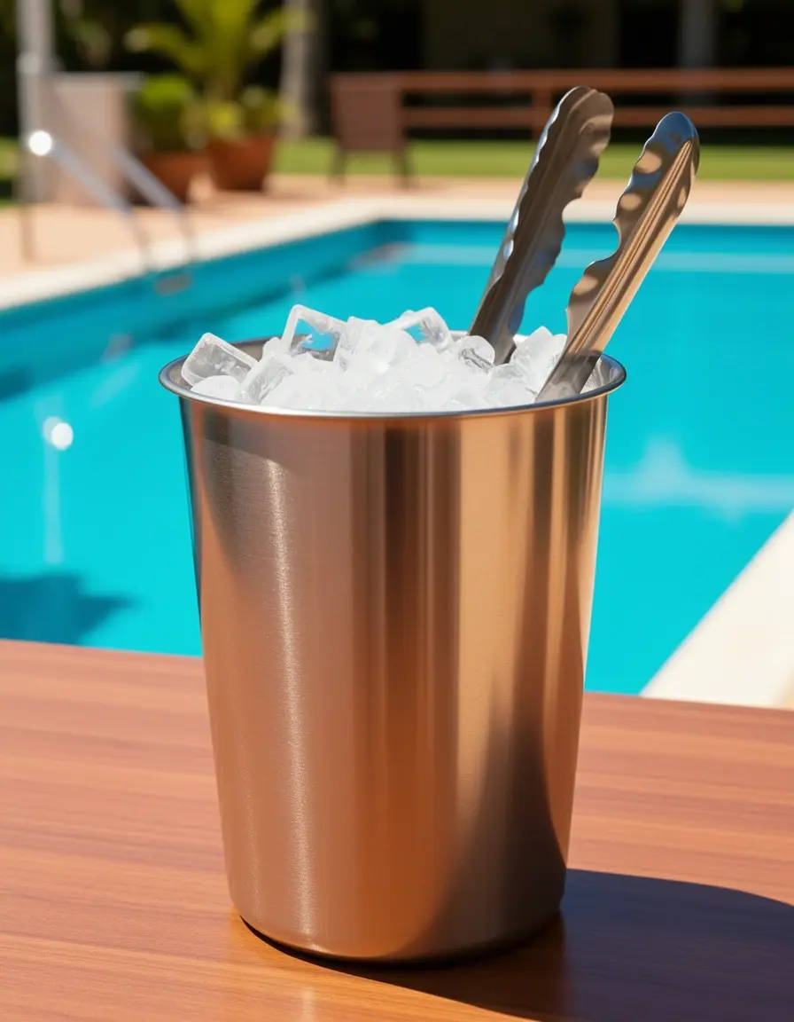 Cubitera aislada de acero con pinzas para hielo