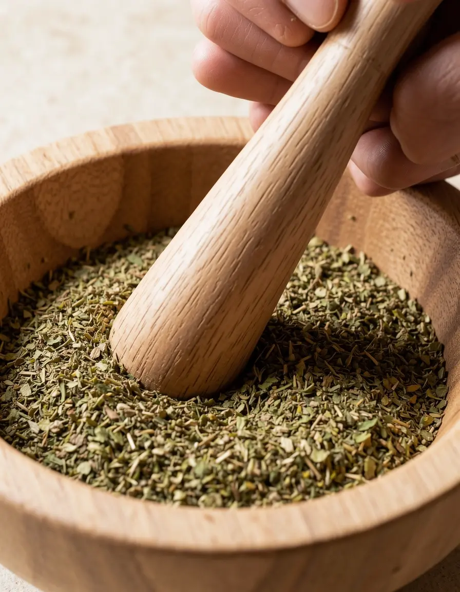 Mortero de madera (muddler) machacando lima y menta