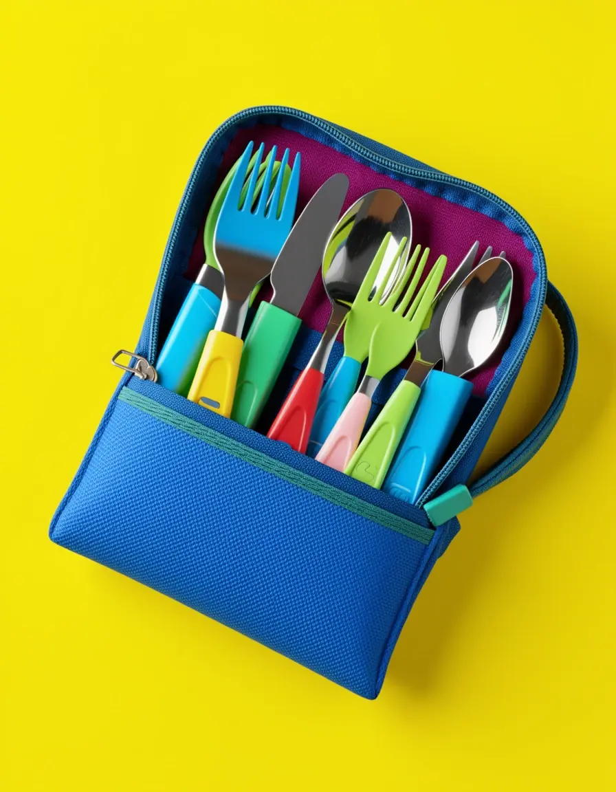 Kit de utensilios de camping en su funda protectora