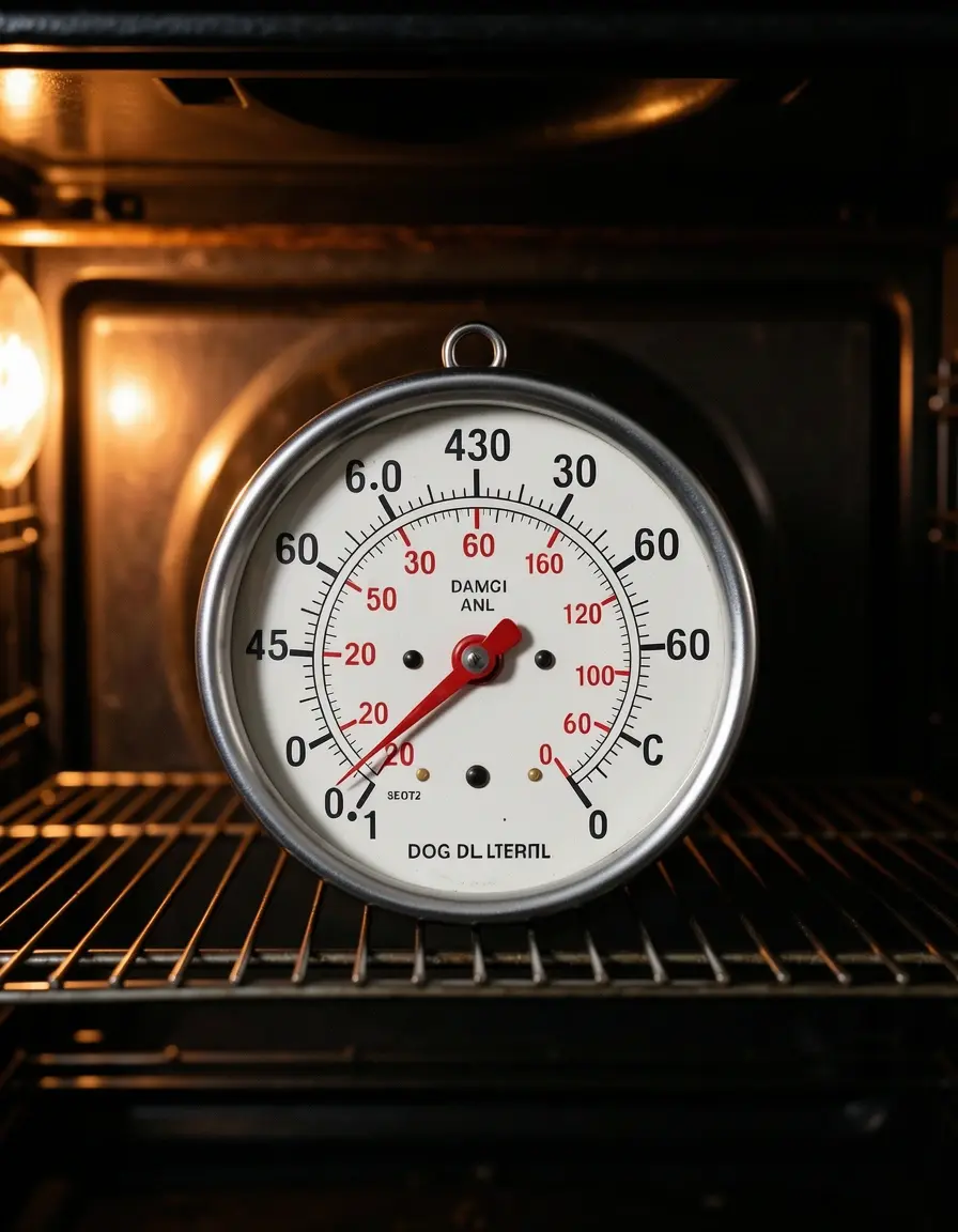 Termómetro analógico de horno mostrando la temperatura interna real