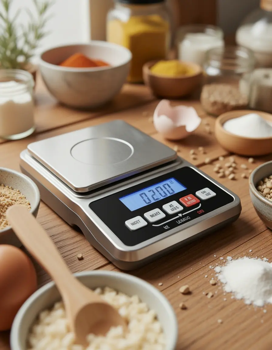 Báscula industrial digital pesando ingredientes con precisión