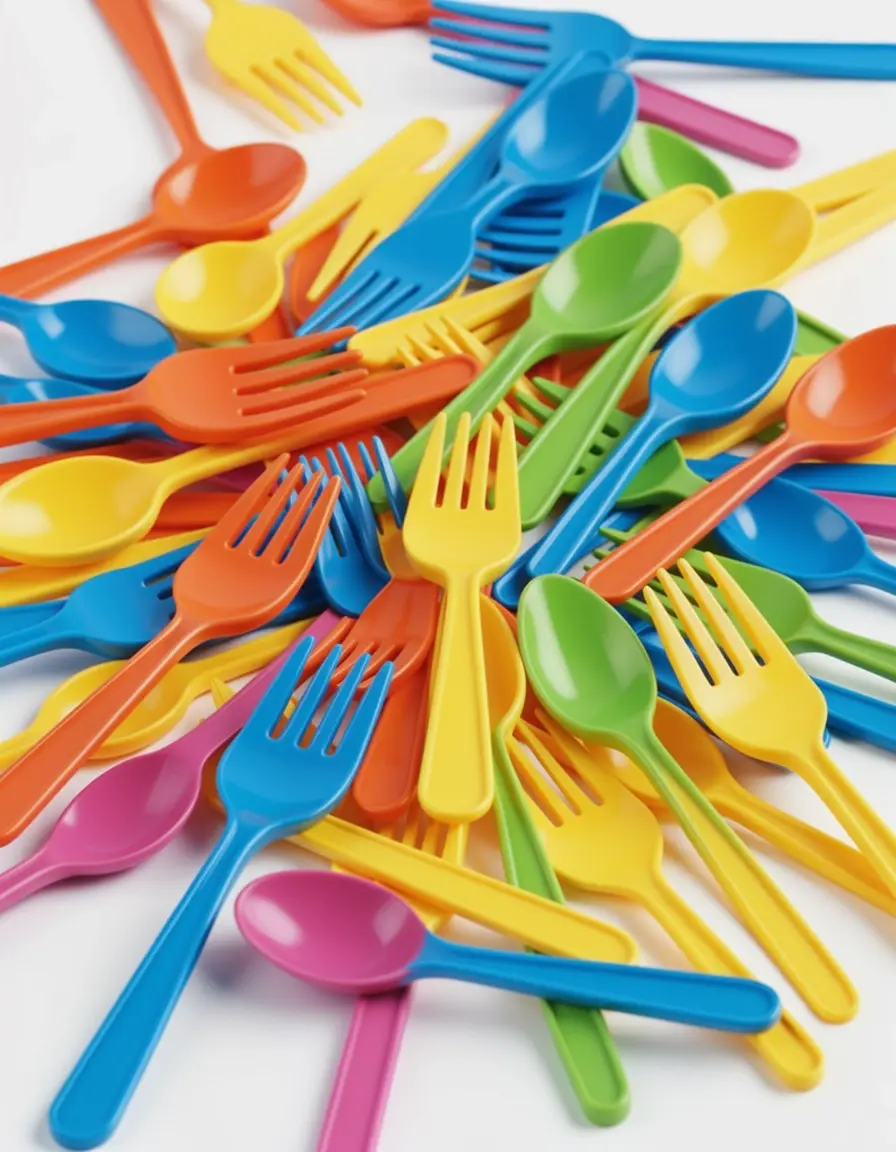 Cubiertos de plástico de colores vibrantes para cocina de juguete