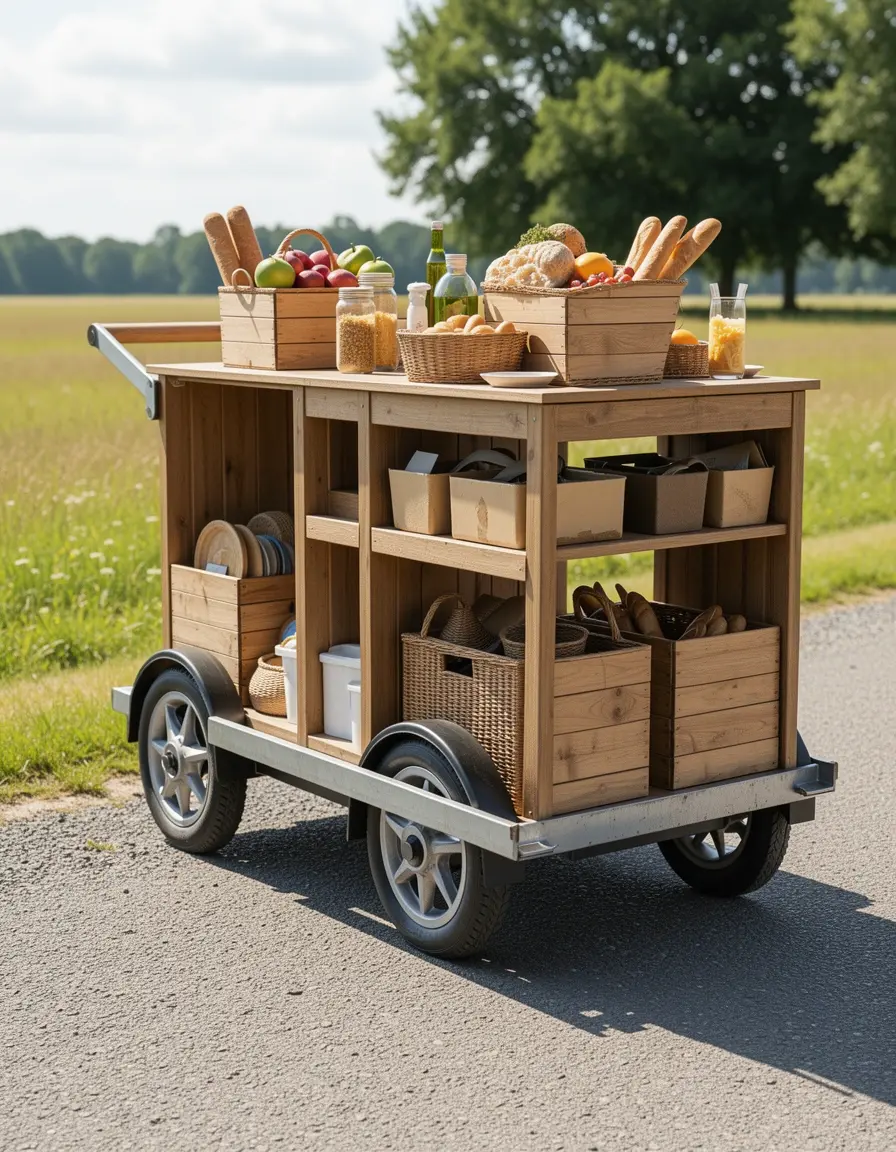 Isla de cocina portátil con ruedas y almacenamiento de madera