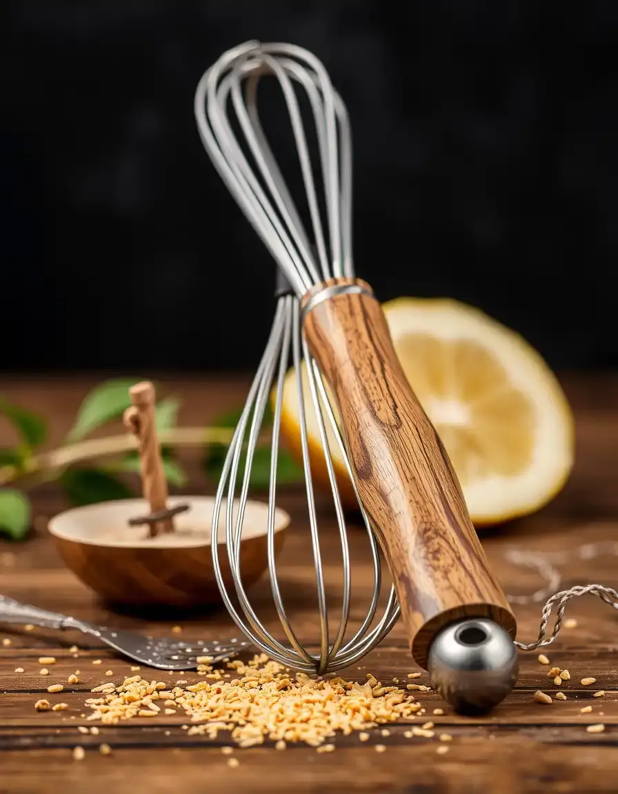Batidor de varillas de acero inoxidable con mango de madera