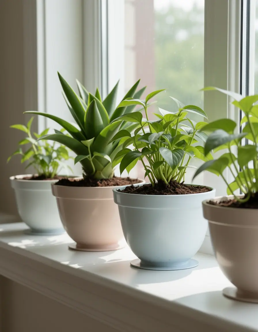 Maceteros con ventosa en ventana con hierbas frescas