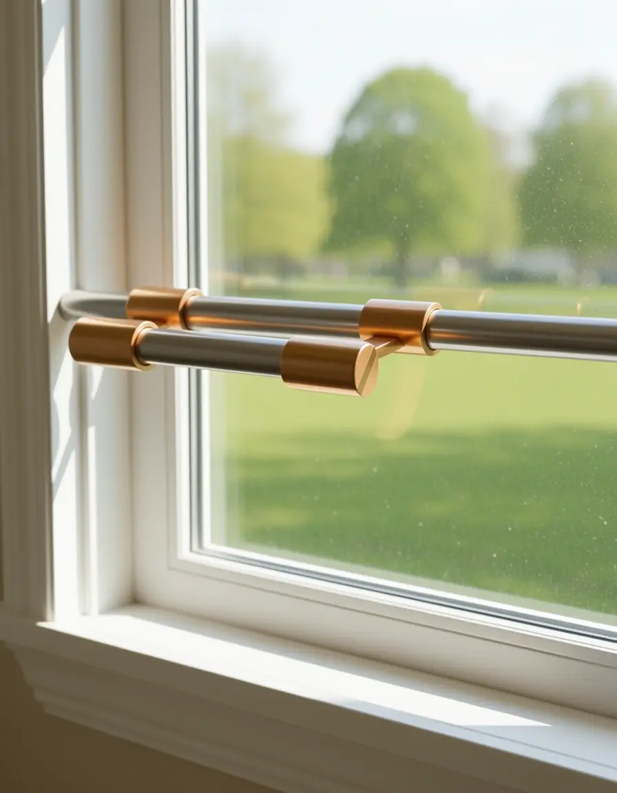 Barra de tensión de resorte instalada en ventana de cocina