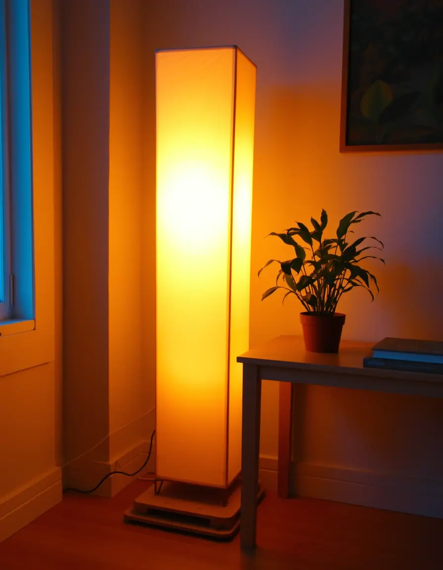 Floor Lamp Adjustable junto a una mesa de comedor de cocina