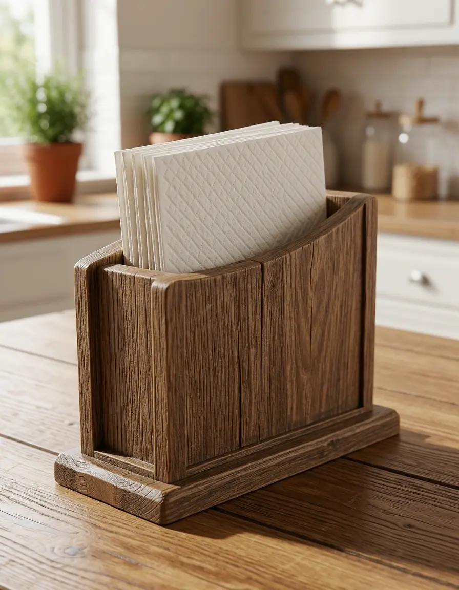 Servilletero de madera rústico para mesa de cocina