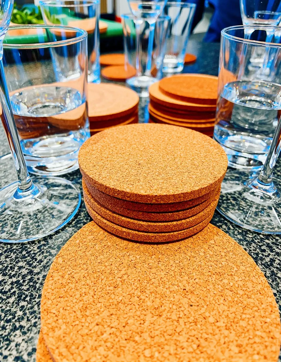 Posavasos de corcho redondos para protección de mesa