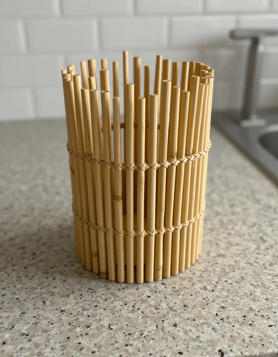 Portarrollos de cocina de bambú sobre encimera moderna