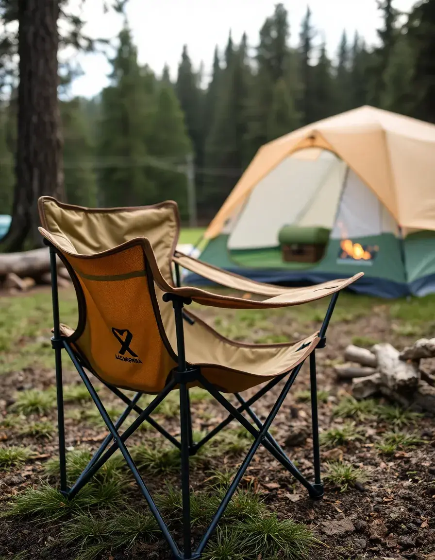 Silla de camping plegable ligera en un campamento