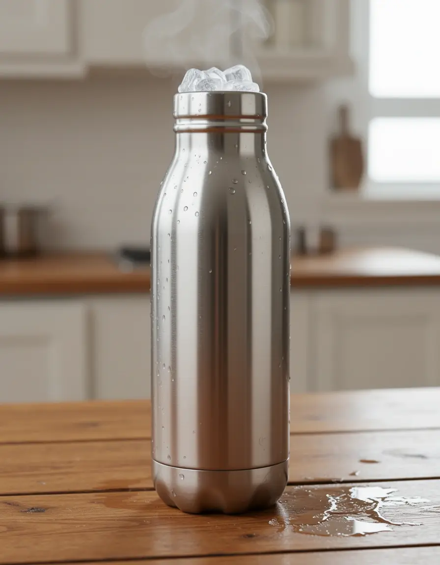 Botella de agua de acero inoxidable aislada al aire libre