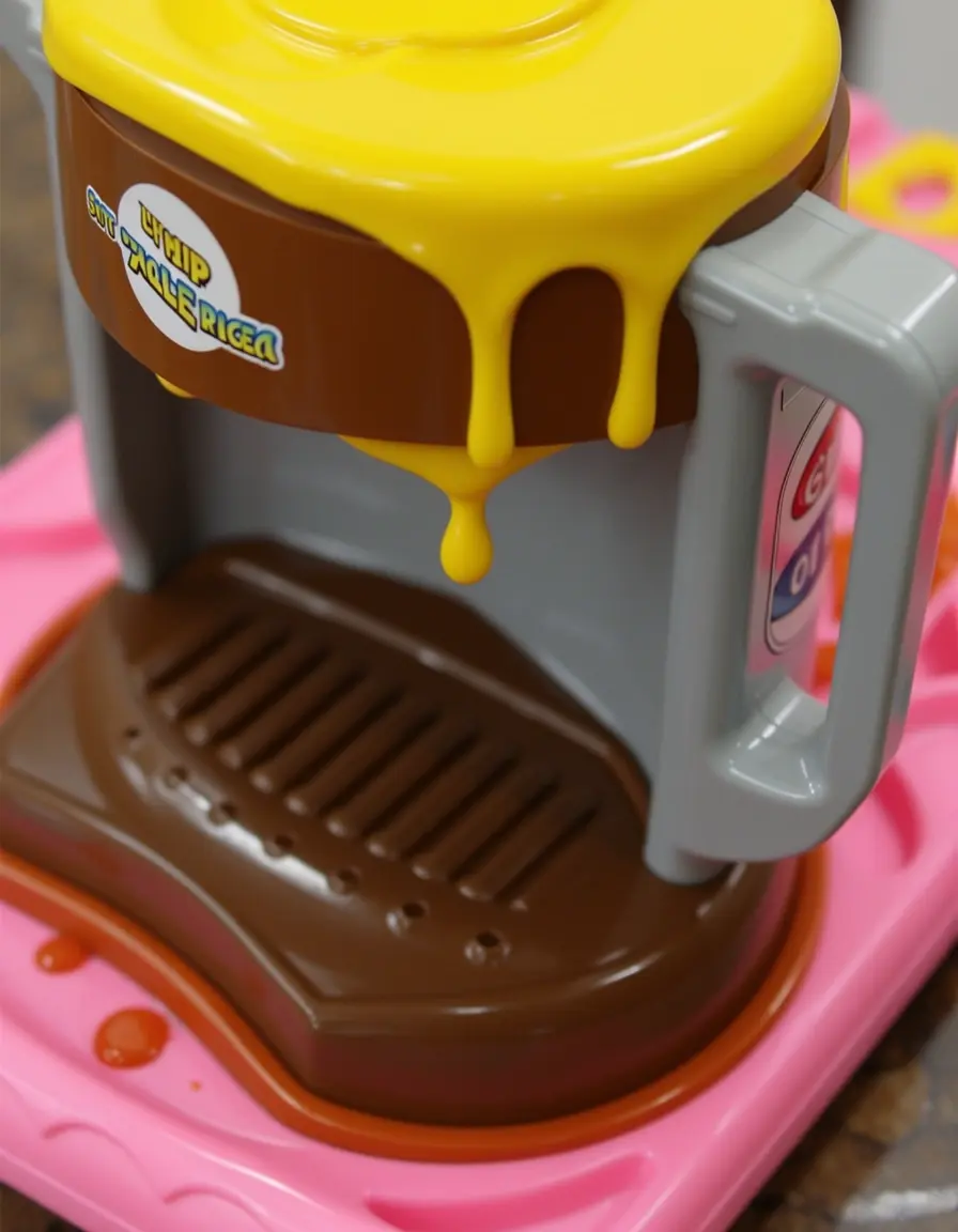 Cafetera de juguete de goteo detallada para juego simbólico