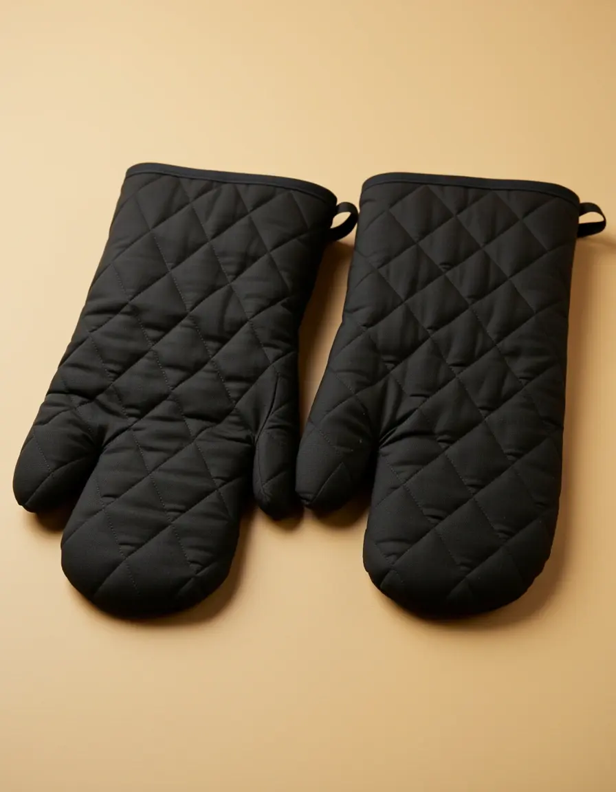 Manoplas de horno acolchadas de algodón negro para protección térmica