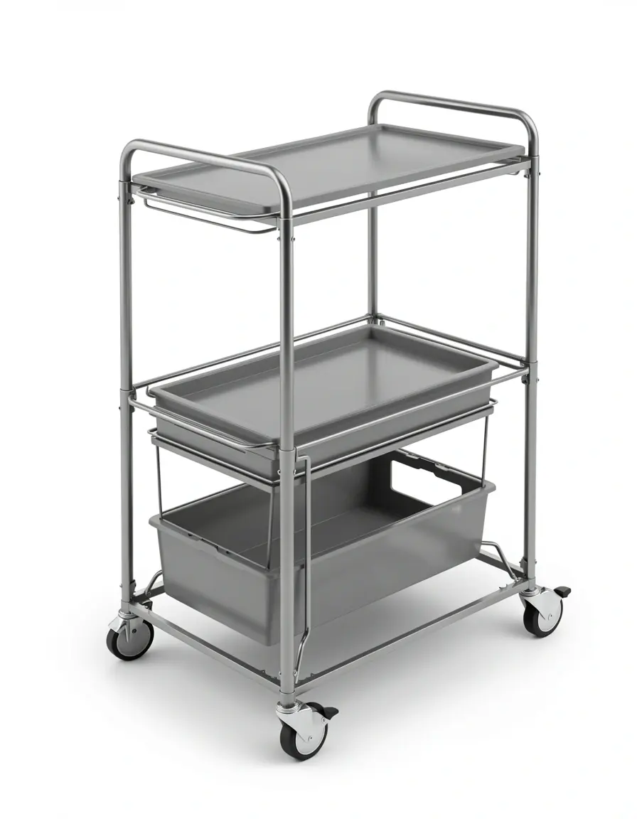 Carrito de almacenamiento de tres niveles en metal negro con ruedas