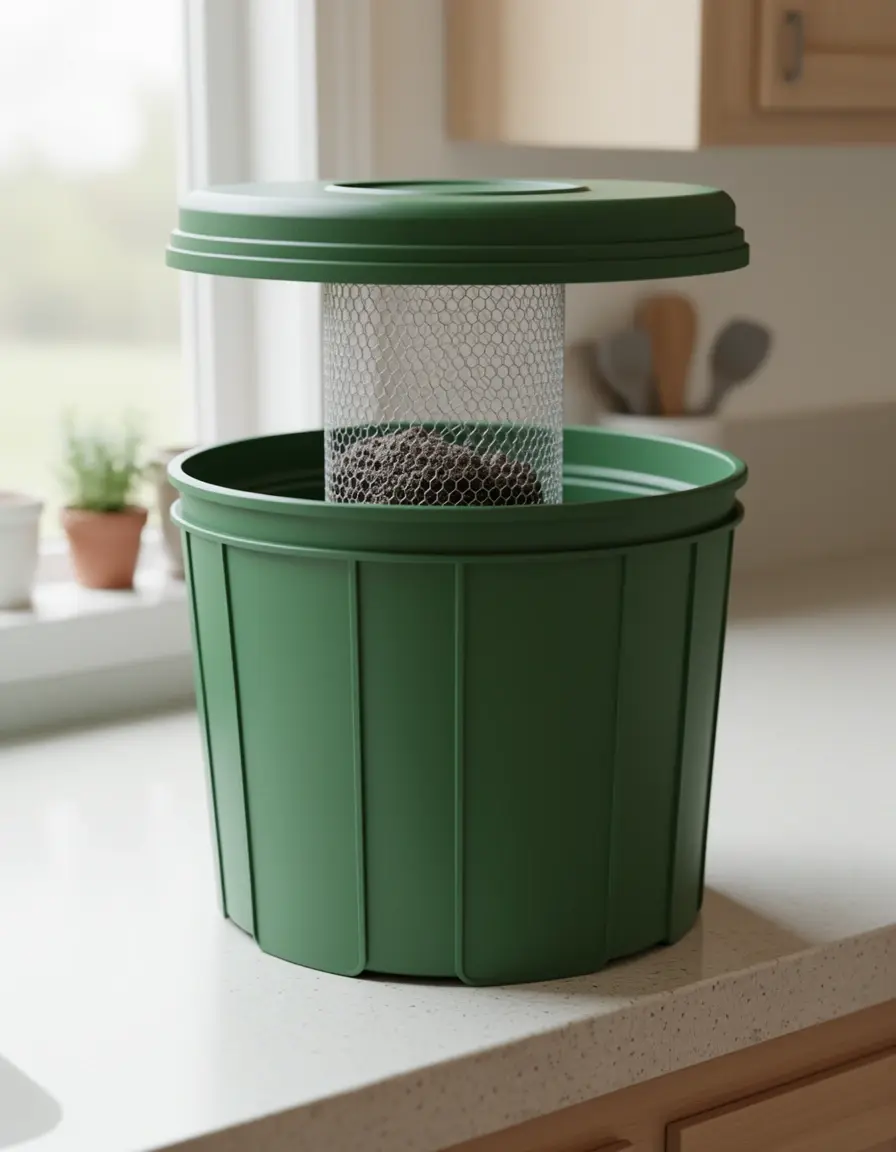 Cubo de compostaje para encimera con filtro de carbono