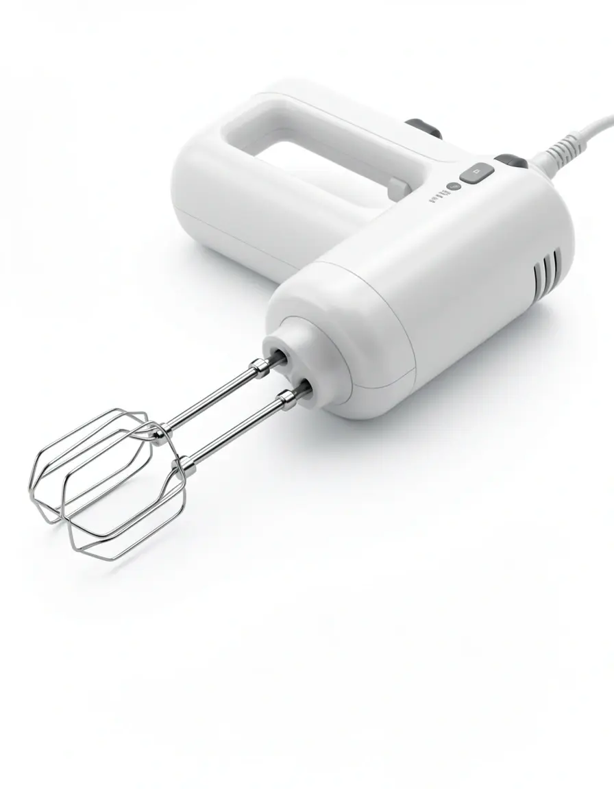 Batidora eléctrica de mano blanca con diseño ergonómico