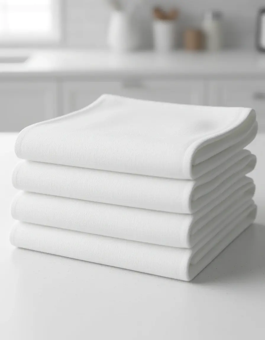 Juego de paños de cocina de algodón blanco doblados