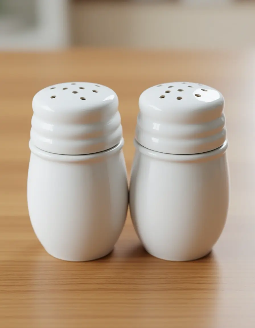 Salero y pimentero de cerámica blanca con diseño minimalista