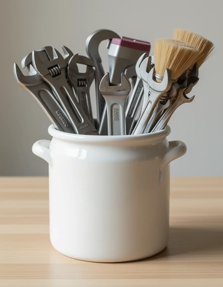 Soporte de cerámica blanca para utensilios de cocina
