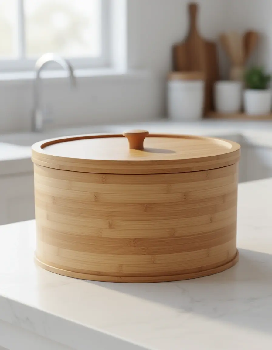 Panera de bambú con tapa para almacenamiento en cocina