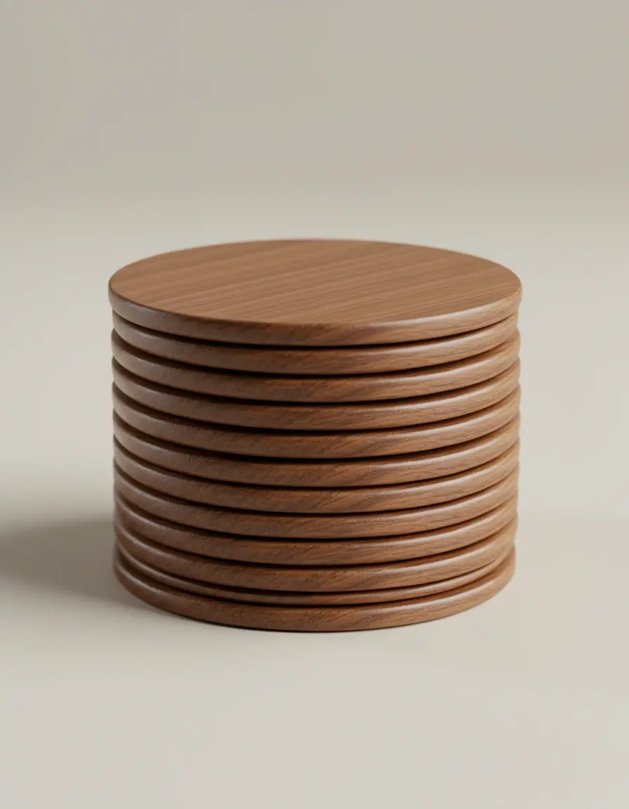 Set de posavasos de madera redondos apilados
