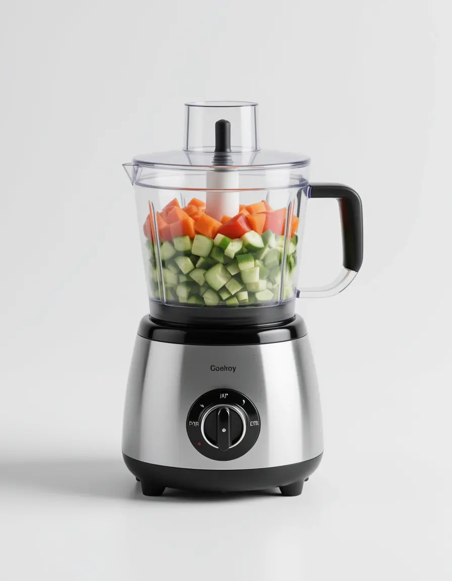 Mini procesador de alimentos picando verduras frescas