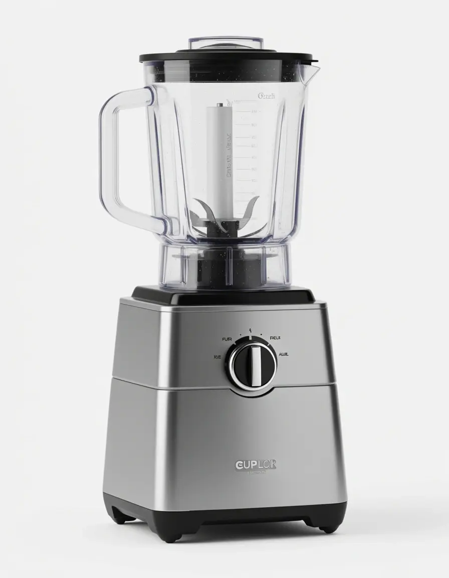 Multifunctional food processor with stainless steel blades on a kitchen counter