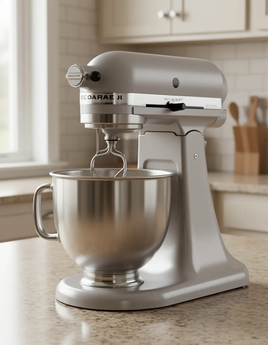 Professional stand mixer with dough hook and bowl