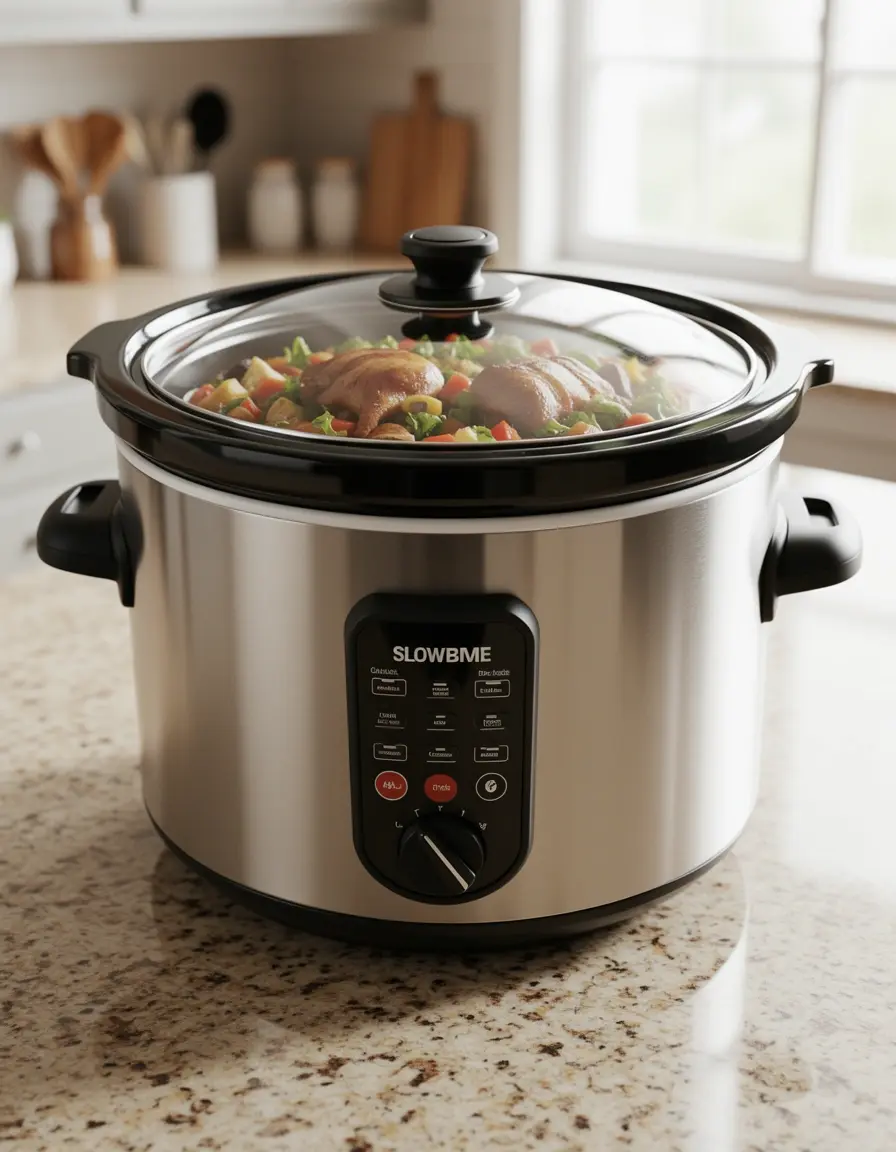 Programmable slow cooker with ceramic pot and glass lid