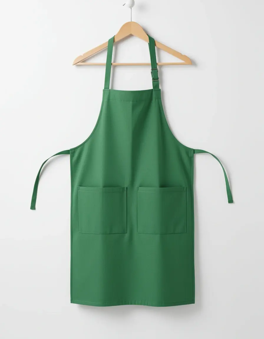Delantal de algodón orgánico verde con bolsillos