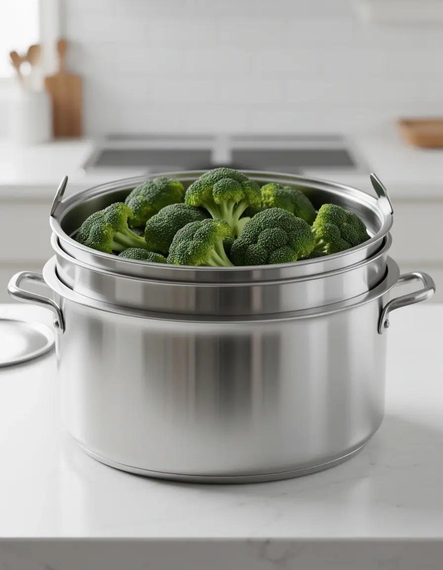Vaporera de acero inoxidable para cocinar brócoli al vapor