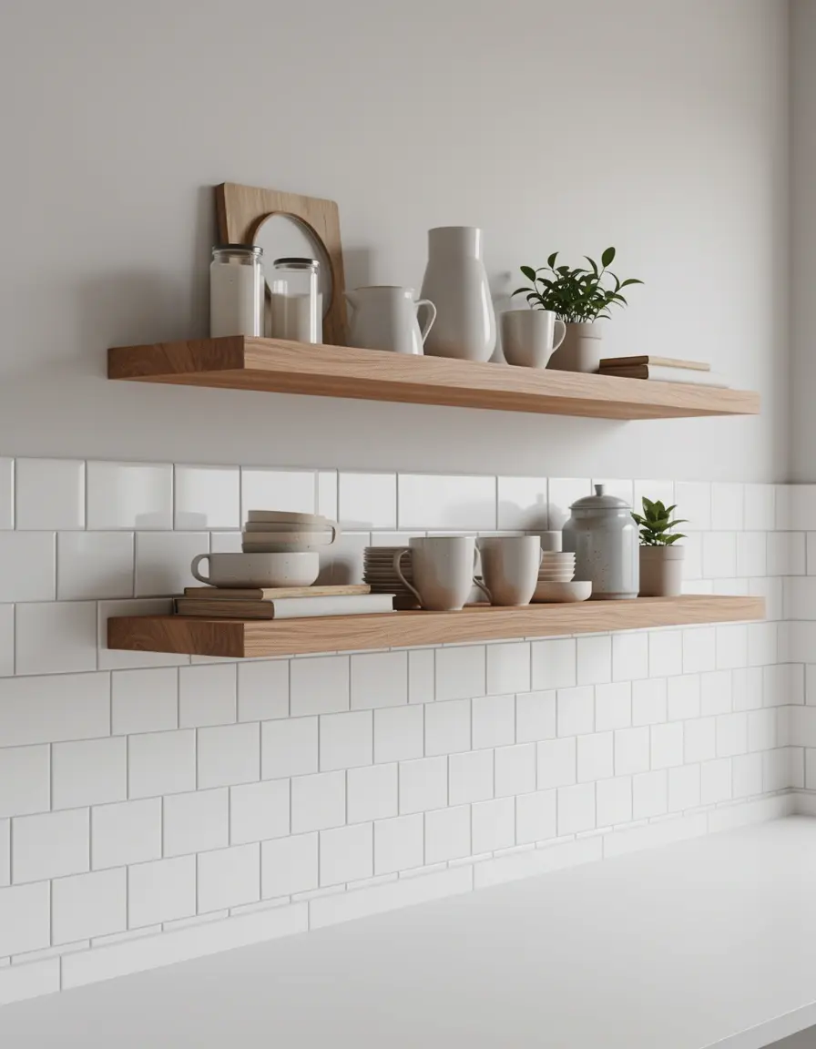 Estante flotante de madera para decoración de cocina