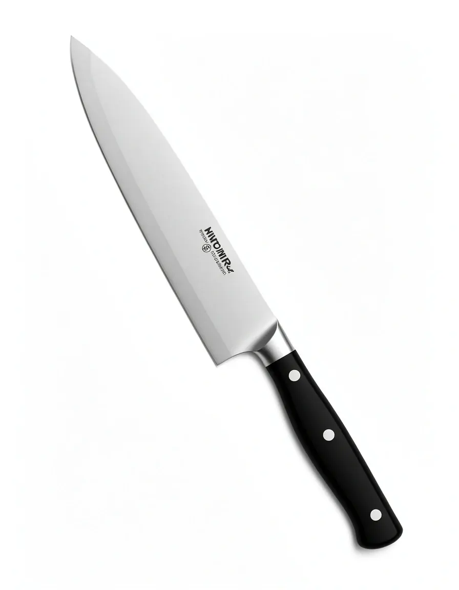 Cuchillo de chef de 8 pulgadas en acero inoxidable con mango negro ergonómico