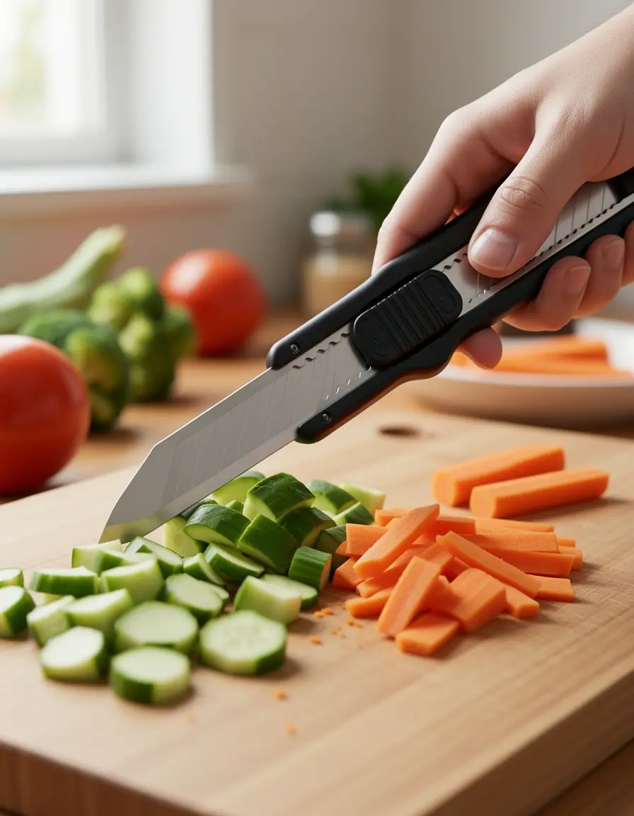Cuchillo multiusos cortando verduras pequeñas en una tabla