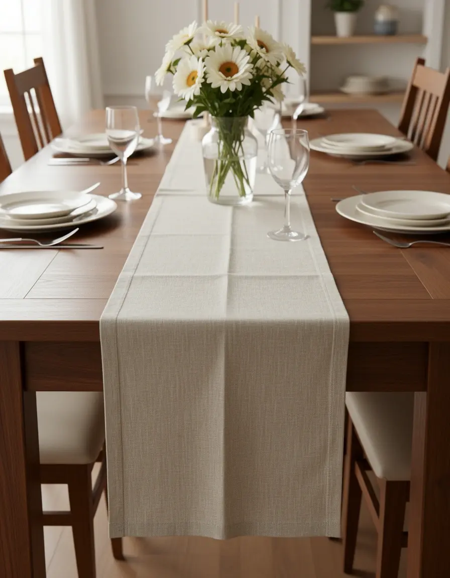 Camino de mesa de lino neutro para decorar cocina y comedor
