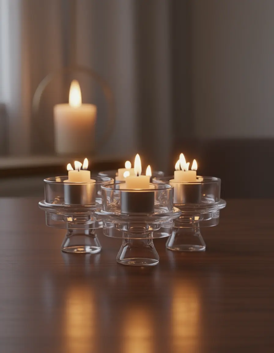 Portavelas de vidrio para crear ambiente en la cocina