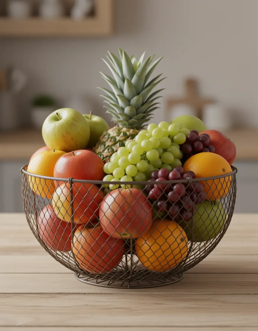 Frutero de malla metálica decorativo