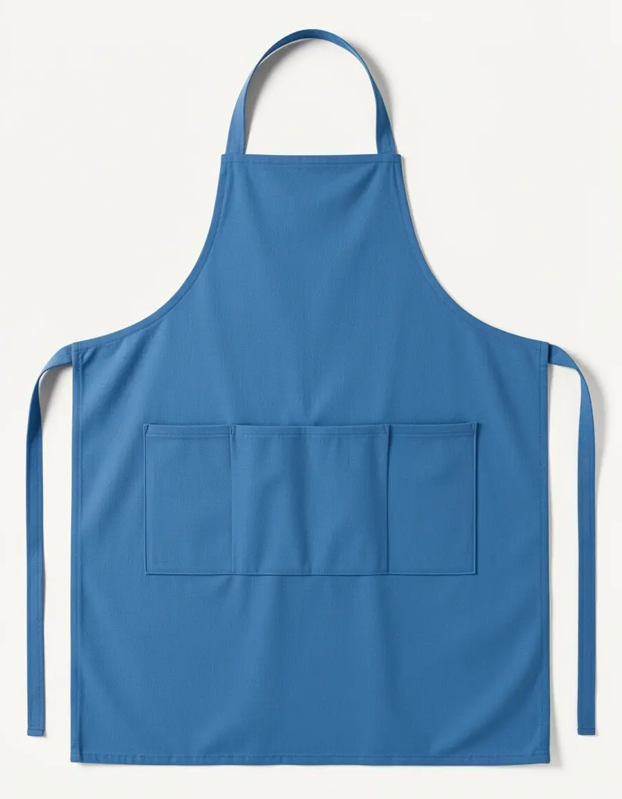Delantal de cocina ajustable de algodón azul con bolsillos