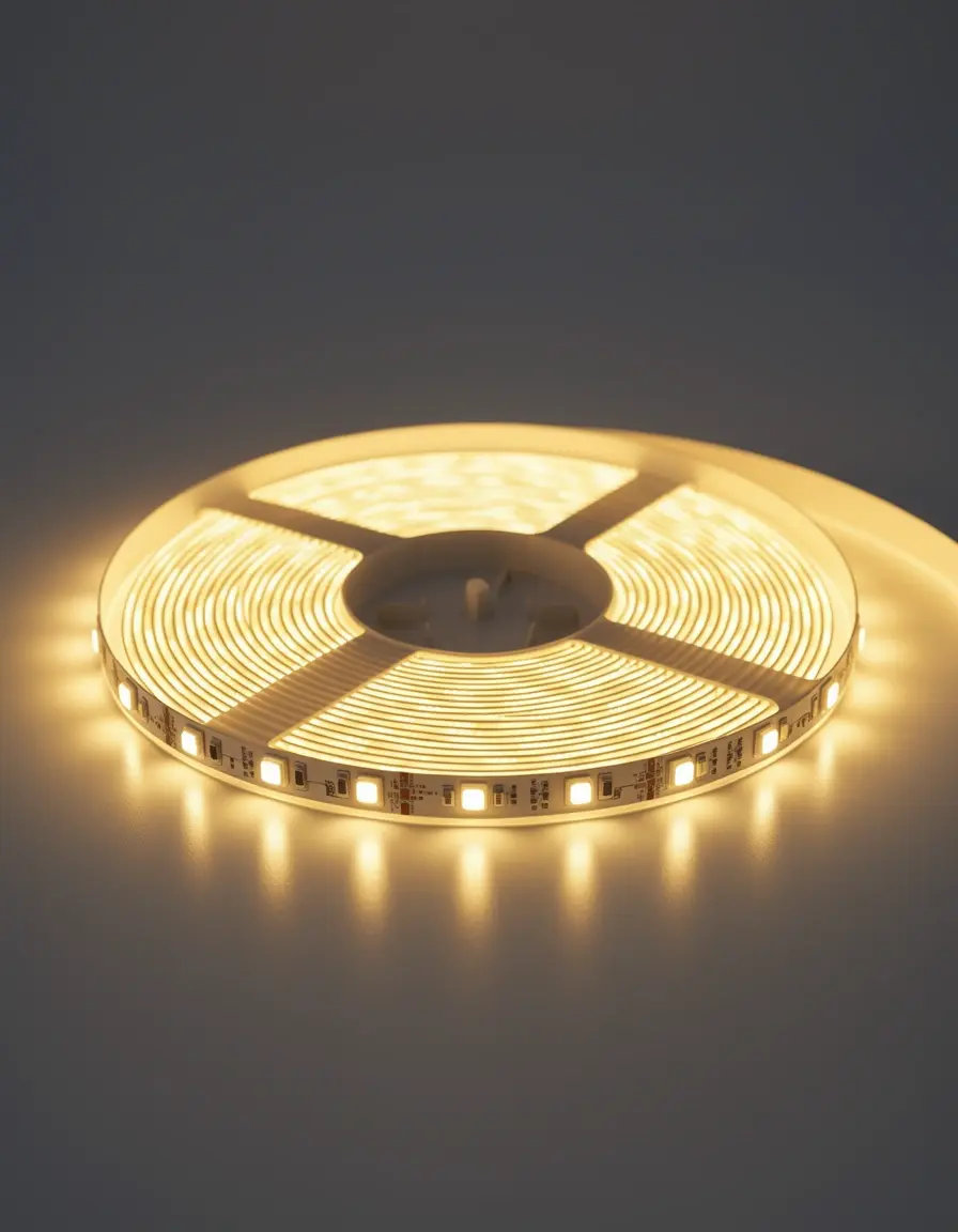 Tiras de luces LED de color blanco cálido iluminando una encimera de cocina