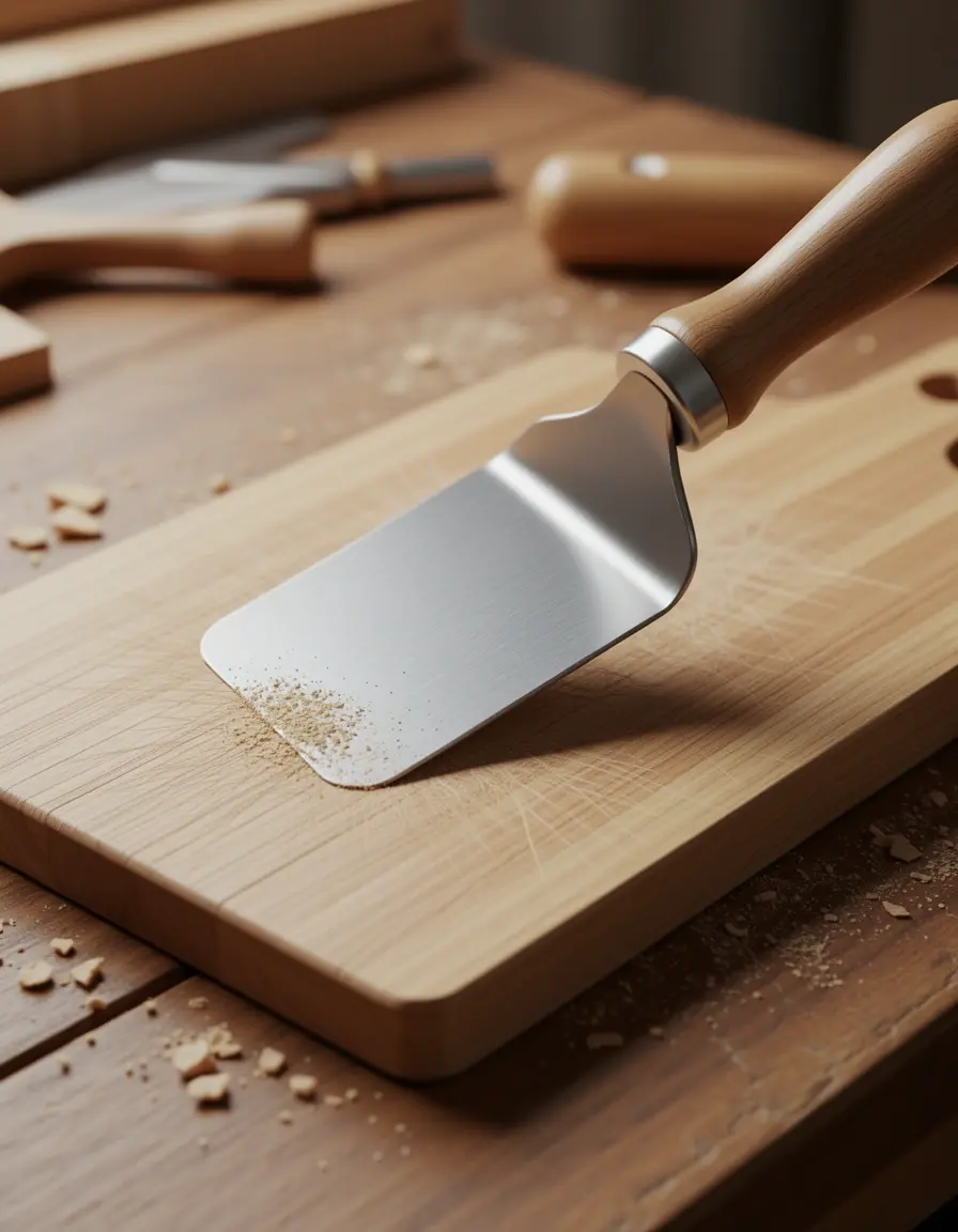 Espátula de metal para limpieza de tablas y mesadas de madera