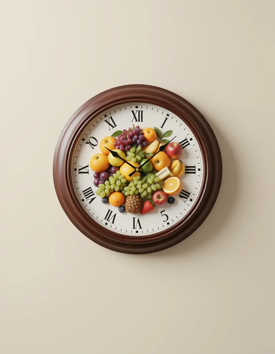 Reloj de pared analógico redondo con diseño de frutas para cocina