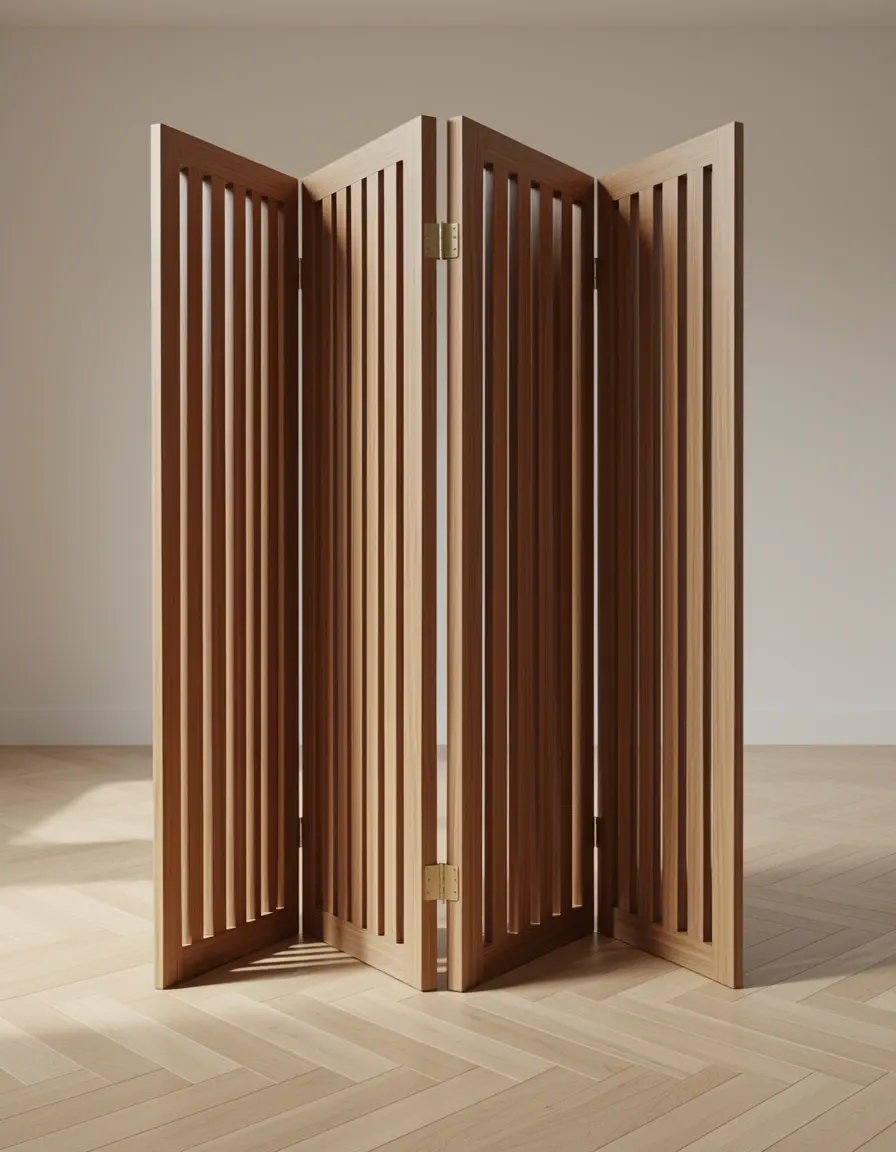 Biombo de madera para separar salon cocina de forma elegante