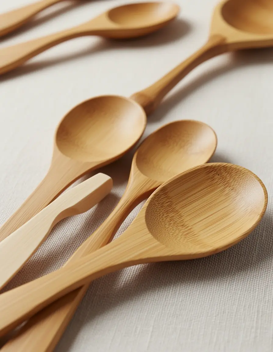 Set de cucharas de madera de bambú con acabado natural