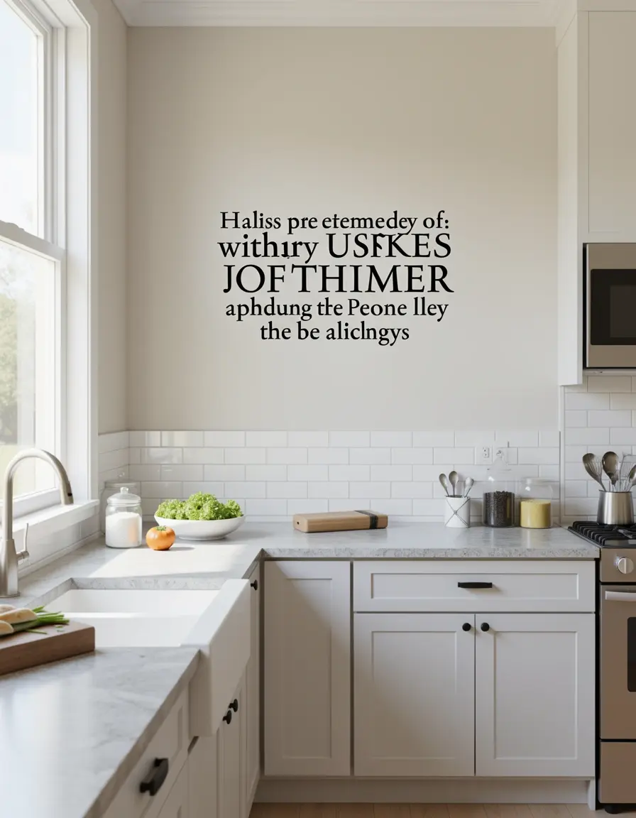 Vinilo decorativo de pared con frase inspiradora sobre cocina en letras negras