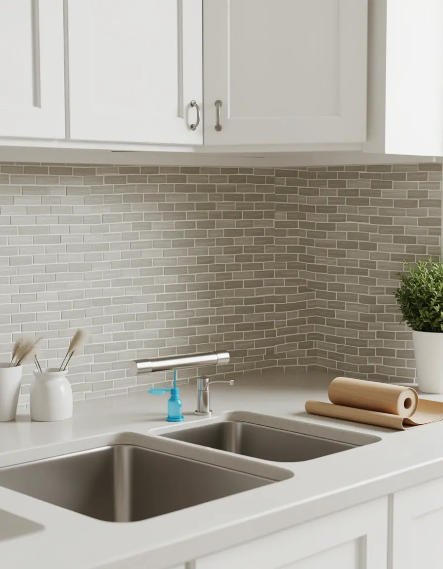 Vinilo autoadhesivo para salpicadero de cocina con diseño de azulejos realistas