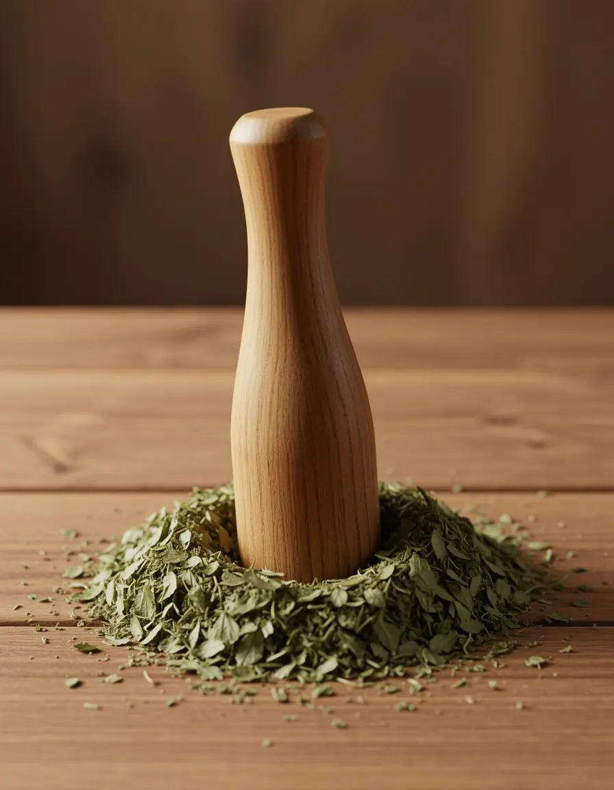 Mortero de madera para hierbas y frutas en coctelería