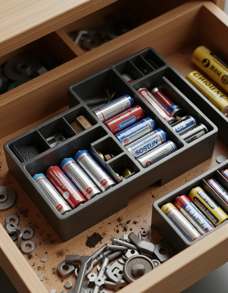 Organizador de pilas compacto para cajones de cocina